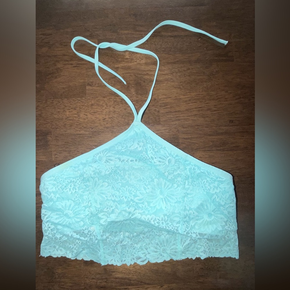 Victoria Secret PINK turquoise halter lace bralette medium